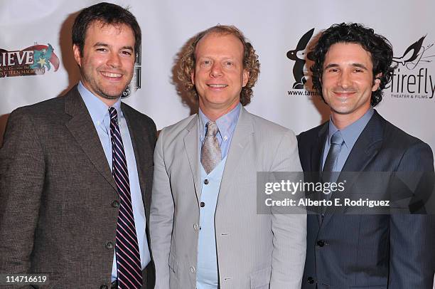 Director J. Clay Tweel, producer Bruce Cohen and producer Steven Klein arrive to the premiere of "Make Believe" at Laemmle Sunset 5 Theatre on May...