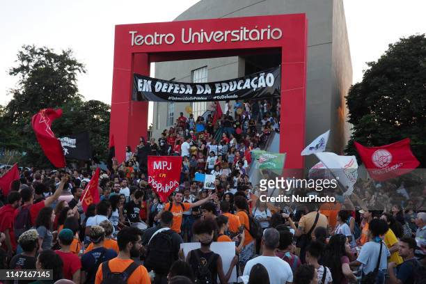 Demonstrators protest against the education policy of President Bolsonaro's government in Vitoria city, Espirito Santo State, Brazil, on 30 May 2019....