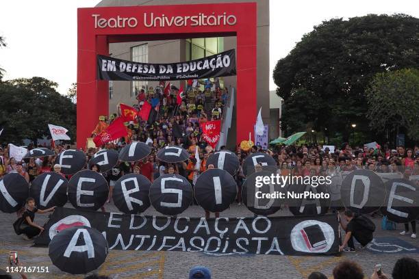 Demonstrators protest against the education policy of President Bolsonaro's government in Vitoria city, Espirito Santo State, Brazil, on 30 May 2019....