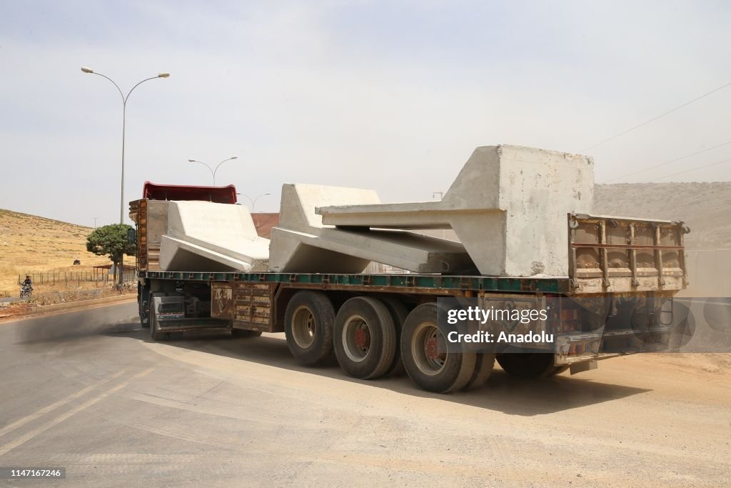Concrete blocks deployed at Turkish Armed Forces observation points in Idlib