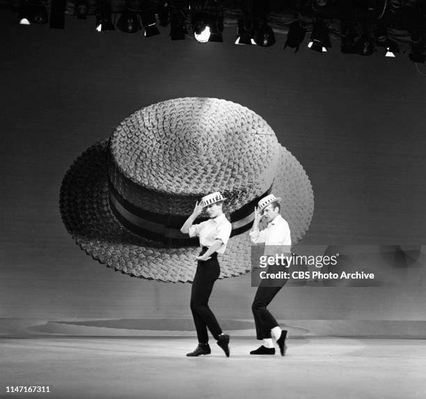 The Garry Moore Show, a CBS television comedy variety show. Pictured are guests, Bob Fosse and Gwen Verdon. Episode originally broadcast June 5, 1962.