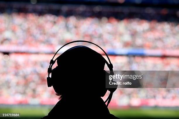 silhouette of broadcast presenter - commentators stock pictures, royalty-free photos & images