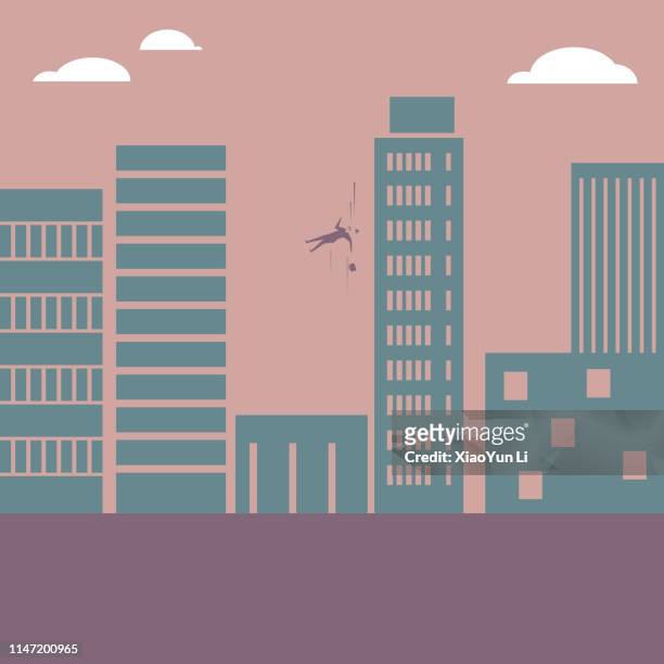 illustrazioni stock, clip art, cartoni animati e icone di tendenza di uomo d'affari cade da edificio alto - grattacielo