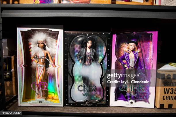 Some of the most popular Bob Mackie-licensed, Cher-inspired dolls done for the Barbie Collection, in the Los Angeles, CA, office of renowned costume...