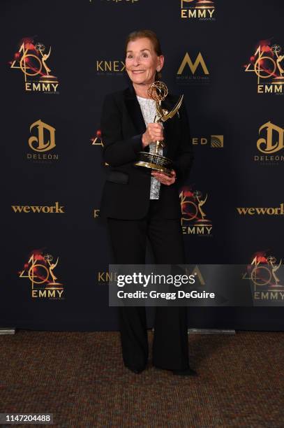 Judge Judy poses with the Lifetime Achievement Award during the 46th annual Daytime Emmy Awards at Pasadena Civic Center on May 05, 2019 in Pasadena,...