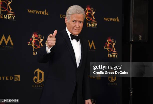 Alex Trebek poses in the press room during the 46th annual Daytime Emmy Awards at Pasadena Civic Center on May 05, 2019 in Pasadena, California.