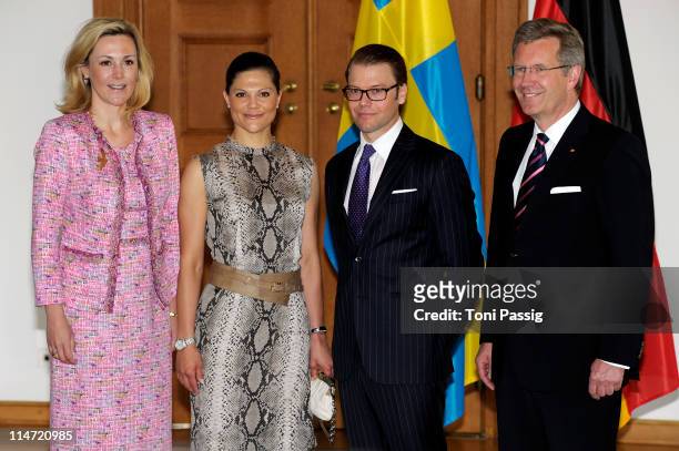 German President Christian Wulff and his wife Bettina welcome Crown Princess Victoria of Sweden and her husband Prince Daniel, Duke of Vastergotland,...