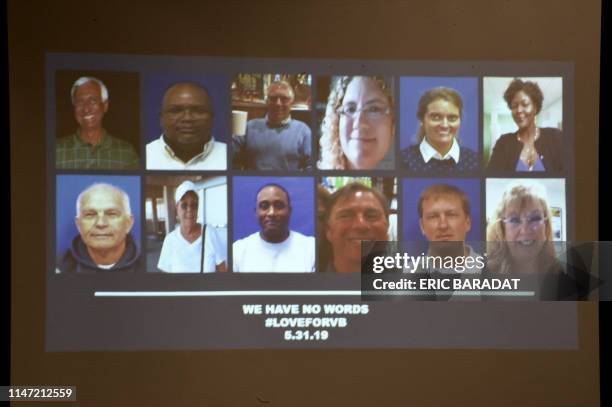 Slide of the victims in the May 31, 2019 mass shooting at a Virginia, Beach, Virginia, municipal building is shown during a press conference on June...