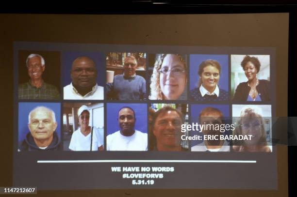 Slide of the victims in the May 31, 2019 mass shooting at a Virginia, Beach, Virginia, municipal building is shown during a press conference on June...