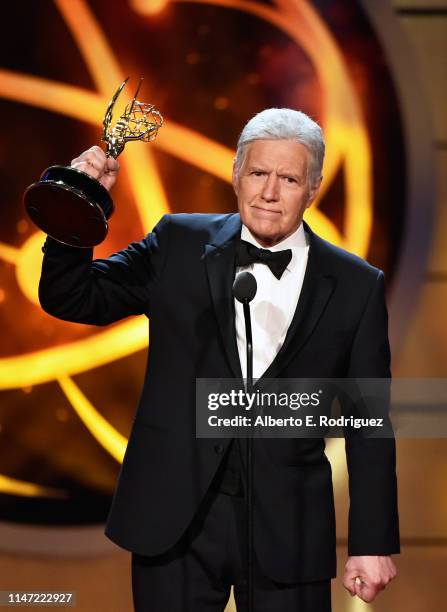 Alex Trebek accepts the Daytime Emmy Award for Outstanding Game Show Host onstage during the 46th annual Daytime Emmy Awards at Pasadena Civic Center...