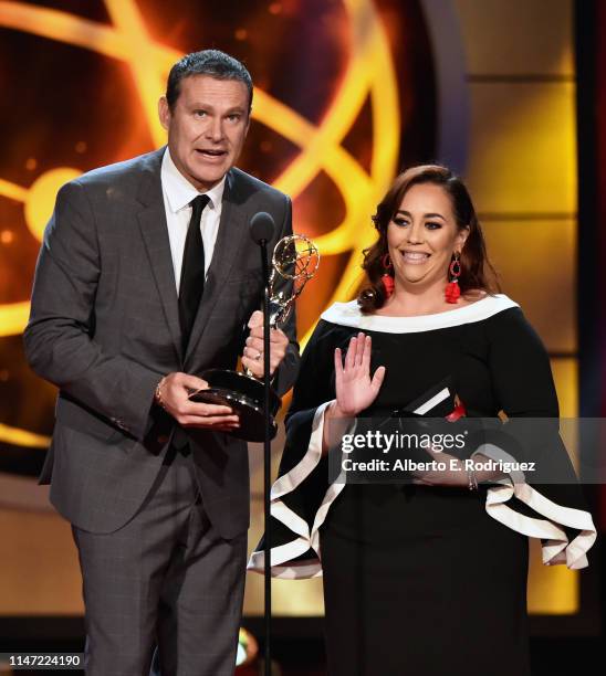 Alan Tacher and Maria Garcia-Marquez accept the Outstanding Daytime Talent in a Spanish Language Program award for 'Despierta America Univision'...