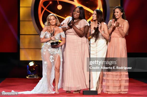 Adrienne Houghton, Loni Love, Jeannie Mai, and Tamera Mowry-Housley speak onstage at the 46th annual Daytime Emmy Awards at Pasadena Civic Center on...