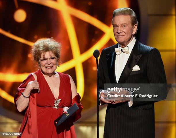 Anita Gillette and Wink Martindale speak onstage at the 46th annual Daytime Emmy Awards at Pasadena Civic Center on May 05, 2019 in Pasadena,...