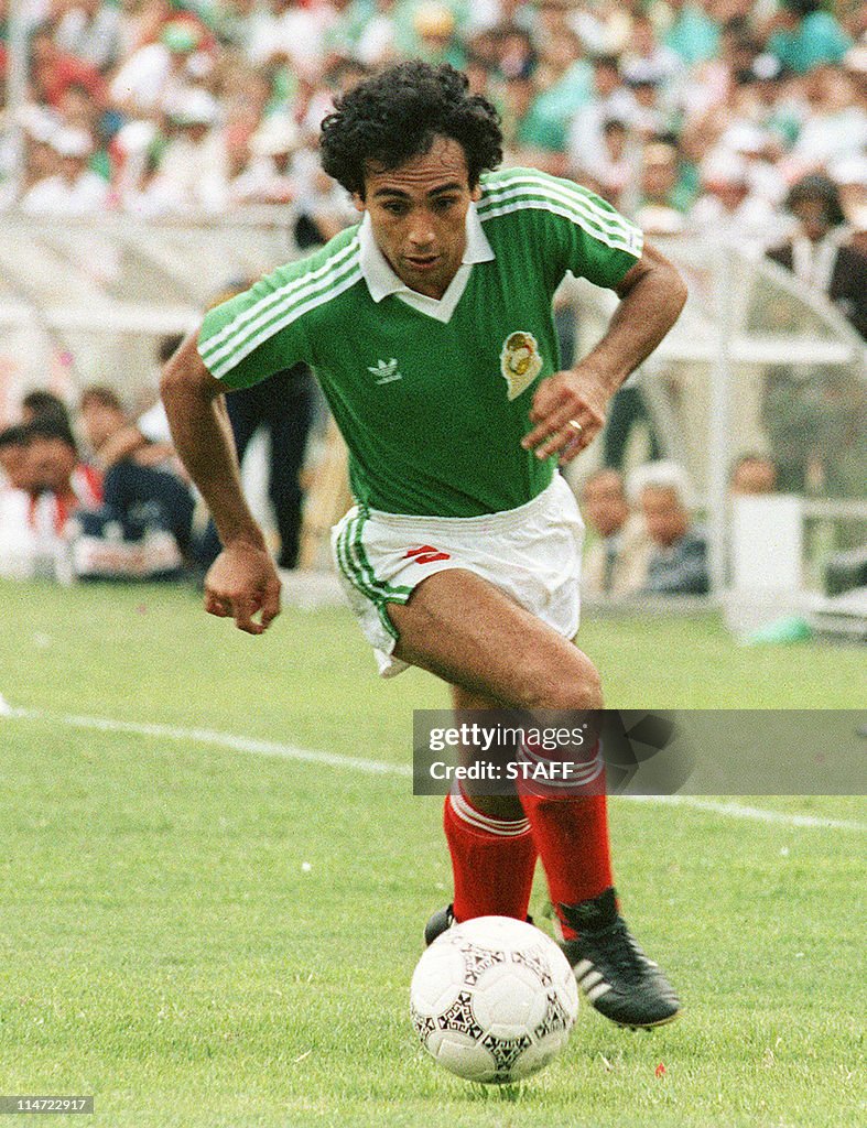 Mexican forward Hugo Sanchez runs with t