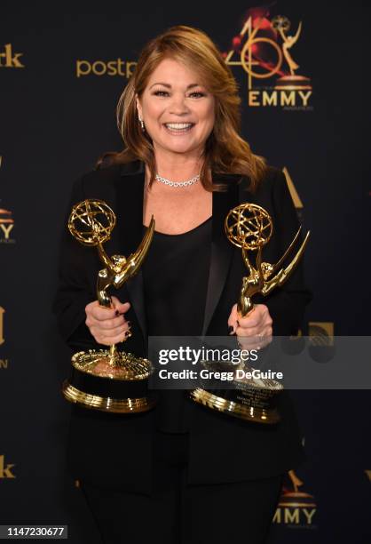 Valerie Bertinelli poses with the Daytime Emmy Awards for Outstanding Culinary Program and Outstanding Culinary Host during the 46th annual Daytime...