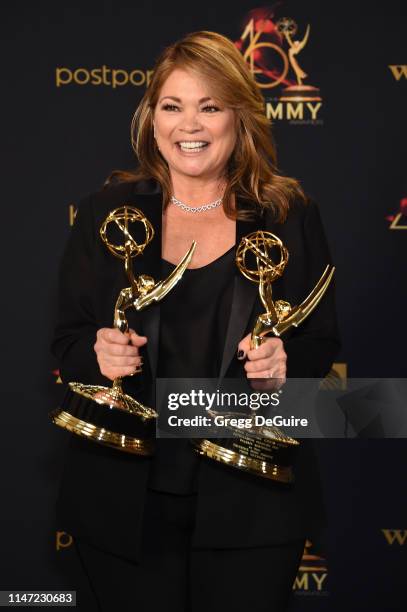 Valerie Bertinelli poses with the Daytime Emmy Awards for Outstanding Culinary Program and Outstanding Culinary Host during the 46th annual Daytime...