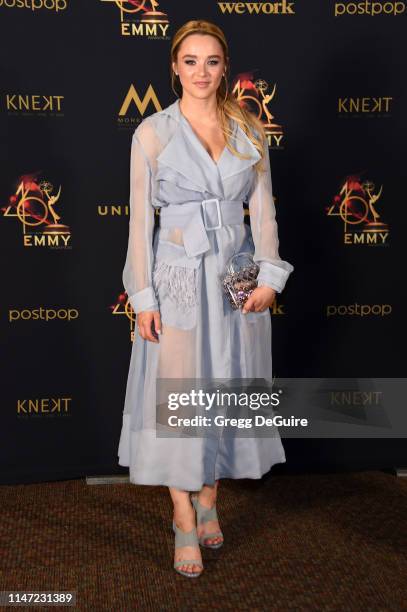 Hunter King poses in tthe press room during the 46th annual Daytime Emmy Awards at Pasadena Civic Center on May 05, 2019 in Pasadena, California.