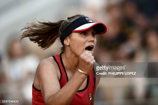 Sofia Kenin of the US celebrates after winning against Serena Williams of the US during their women's singles third round match on day seven of The...