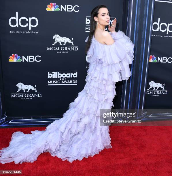 Sofia Carson arrives at the Billboard Music Awards at MGM Grand Garden Arena on May 01, 2019 in Las Vegas, Nevada.