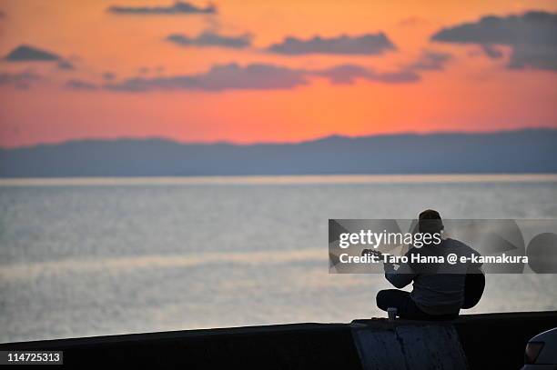 guitarist at sunset - guitar player silhouette stock pictures, royalty-free photos & images