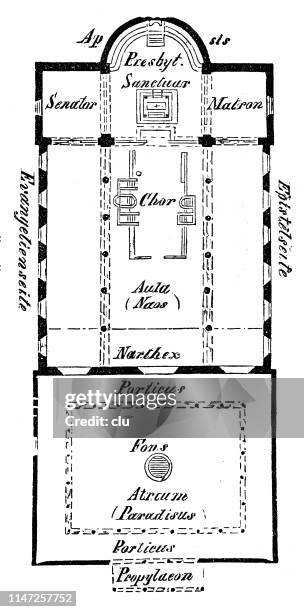 floor plan of a basilica - floor plan stock illustrations