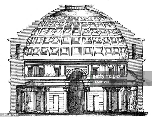 the pantheon - greek statue line drawing stock illustrations
