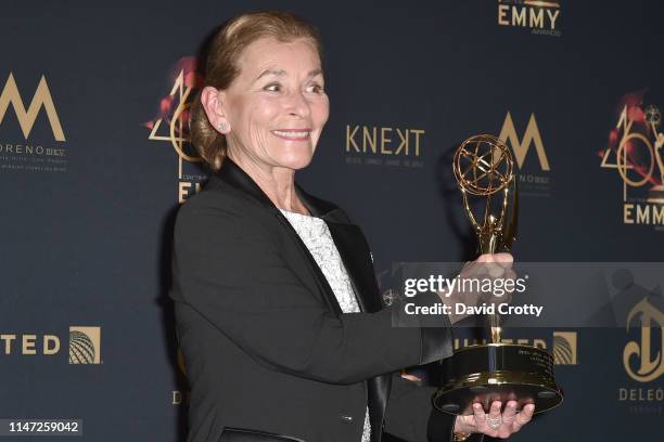 Judge Judy Sheindlin, with her Lifetime Achievement Award, attends the 46th Annual Daytime Emmy Awards - Press Room at Pasadena Civic Center on May...