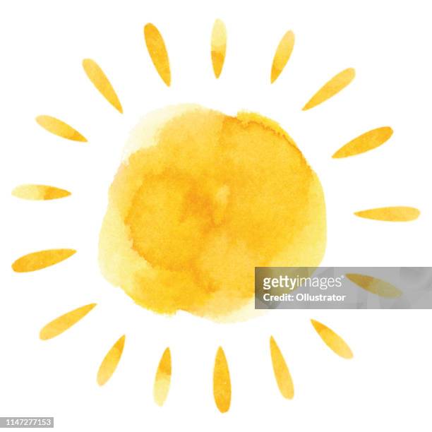 ilustraciones, imágenes clip art, dibujos animados e iconos de stock de sol de acuarela amarilla - luz del sol