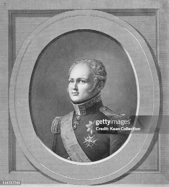 Engraving depictiing Czar Alexander I of Russia , also known as Alexander the Blessed, in military uniform, Russia, circa 1810.