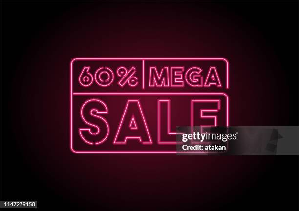 60% off mega sale red neon light on black wall - super sale stock illustrations