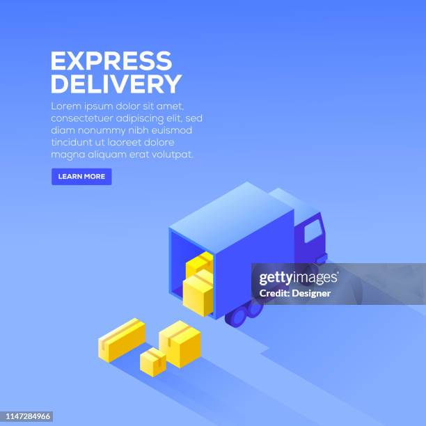 express delivery isometrische design - delivery company logos stock-grafiken, -clipart, -cartoons und -symbole