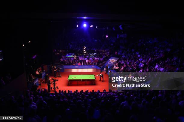 Judd Trump of England plays a shot during day 17 of the 2019 Betfred World Snooker Championship final between John Higgins and Judd Trump at Crucible...