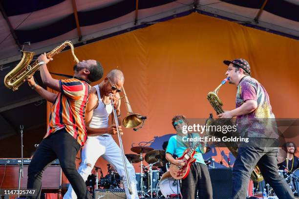 Jackson, Troy Andrews aka Trombone Shorty, Pete Murano, Dan Oestreicher and Joey Peebles perform during the 2019 New Orleans Jazz & Heritage Festival...