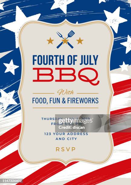 fourth of july party invitation template. - american bbq stock illustrations