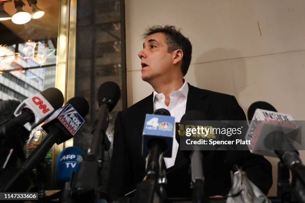 Michael Cohen, the former personal attorney to President Donald Trump, speaks to the media before departing his Manhattan apartment for prison on May...