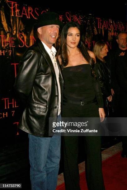Bruce Willis and Monica Bellucci attending the premiere of "Tears of the Sun" at the Mann Village Theatre in Westwood, CA 03/03/03