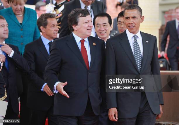 President of the European Commission Jose Manuel Barroso chats with U.S. President Barack Obama as Russian President Dmitry Medvedev, German...