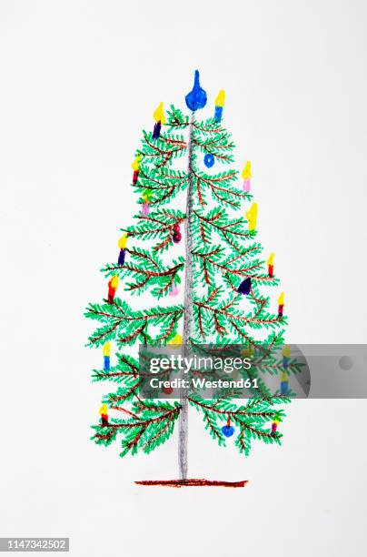illustrations, cliparts, dessins animés et icônes de children's drawing of decorated christmas tree - bougie de noël