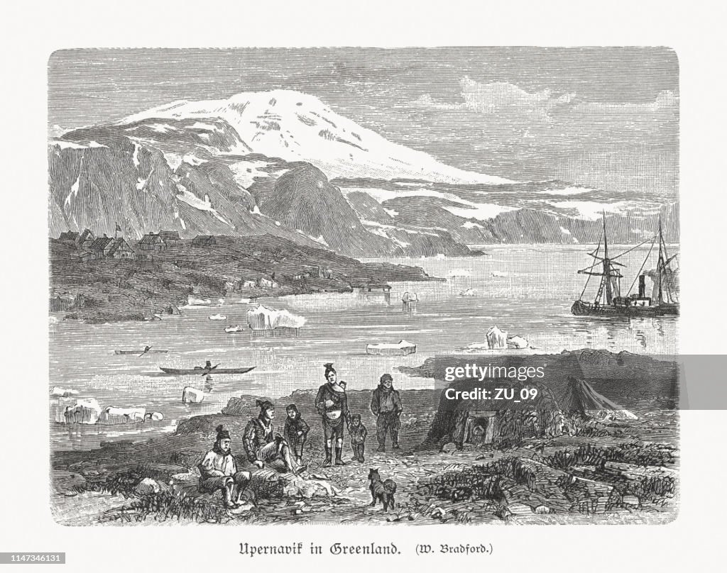 Historische mening van Upernavik, Groenland, Denemarken, houtgravure, gepubliceerd 1897