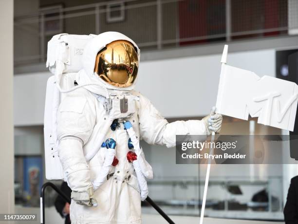 The Moonman is seen during MTV “VMAs” Press Conference at Prudential Center Plaza on May 06, 2019 in Newark, New Jersey.