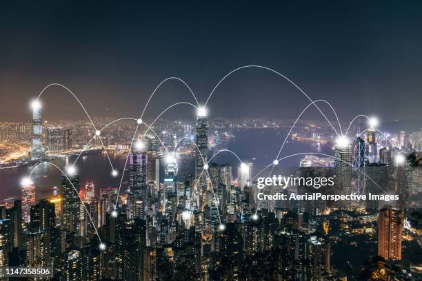 city network of hong kong skyline - honda center fotografías e imágenes de stock