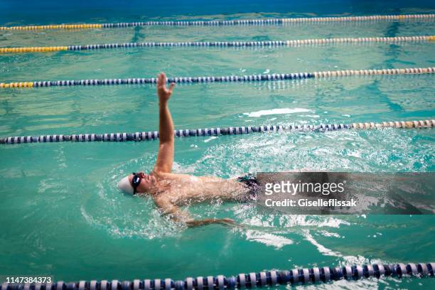 confident man swimming in the pool - backstroke stock pictures, royalty-free photos & images