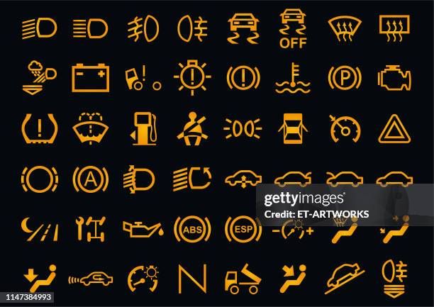 vector car dashboards icons - warning sign stock illustrations