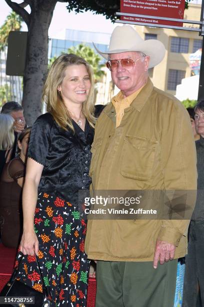 Larry Hagman with Bridget Fonda attending the honoring of Peter Fonda with a star on the Hollywood Walk of Fame in Hollywood, CA 10/22/03