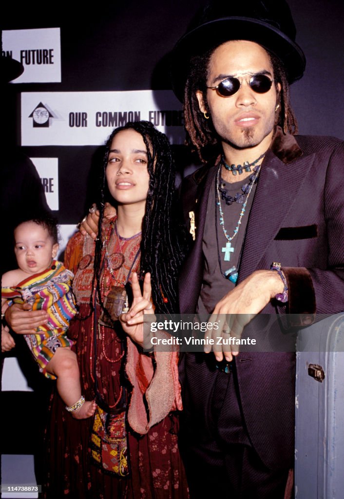 Lenny Kravitz with wife Lisa Bonet and daughter Zoe at a press conference in Lincoln Center, NYC 1989