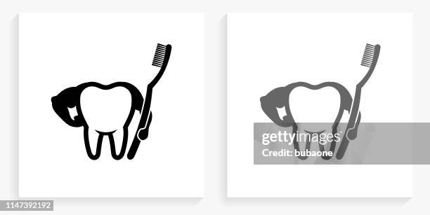 clean & strong teeth black and white square icon - different body types stock illustrations