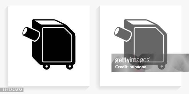 shredding machine black and white square icon - paper shredder on white stock illustrations