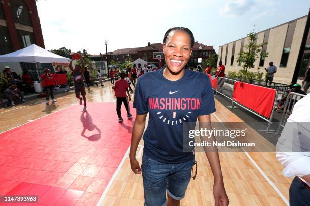 Chamique Holdsclaw smiles during pregame activities outside the arena prior to the game between the Washington Mystics and Atlanta Dream on June 1,...