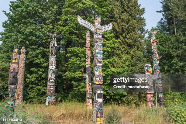 totem pólos em stanley park - parque stanley - fotografias e filmes do acervo