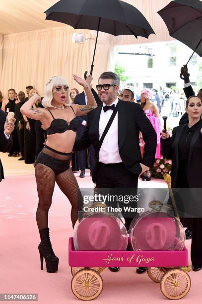 Lady Gaga and Brandon Maxwell attend The 2019 Met Gala Celebrating Camp: Notes on Fashion at Metropolitan Museum of Art on May 06, 2019 in New York...